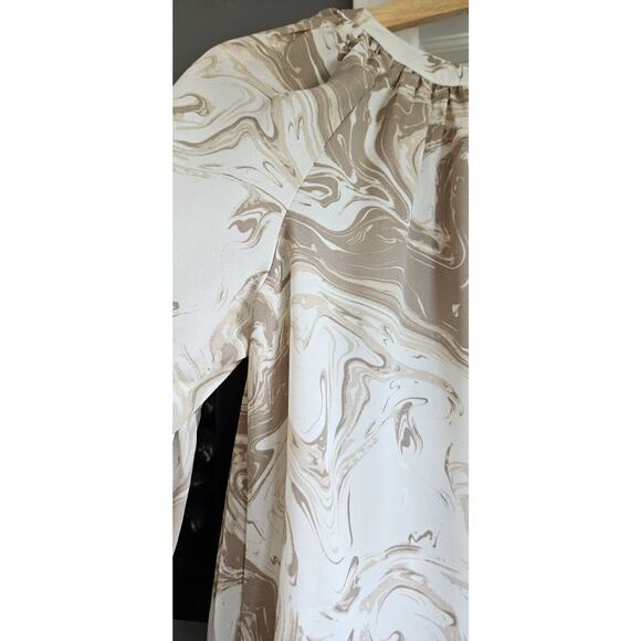 August Sky Womens SM Blouse Beige Cream Abstract Swirl Raglan Balloon Sleeves - Picture 5 of 9